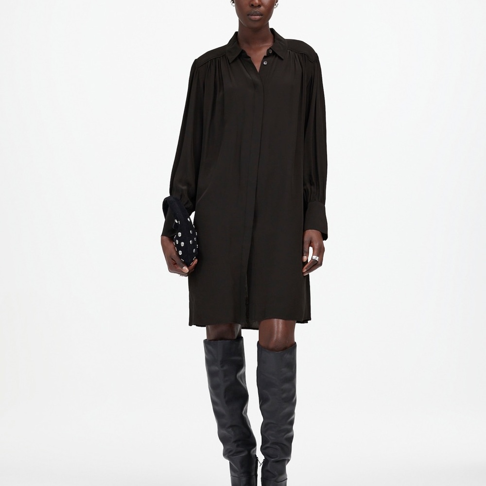 NWT Madewell Relaxed Button-Front Black Mini Dress two burn marks sold out